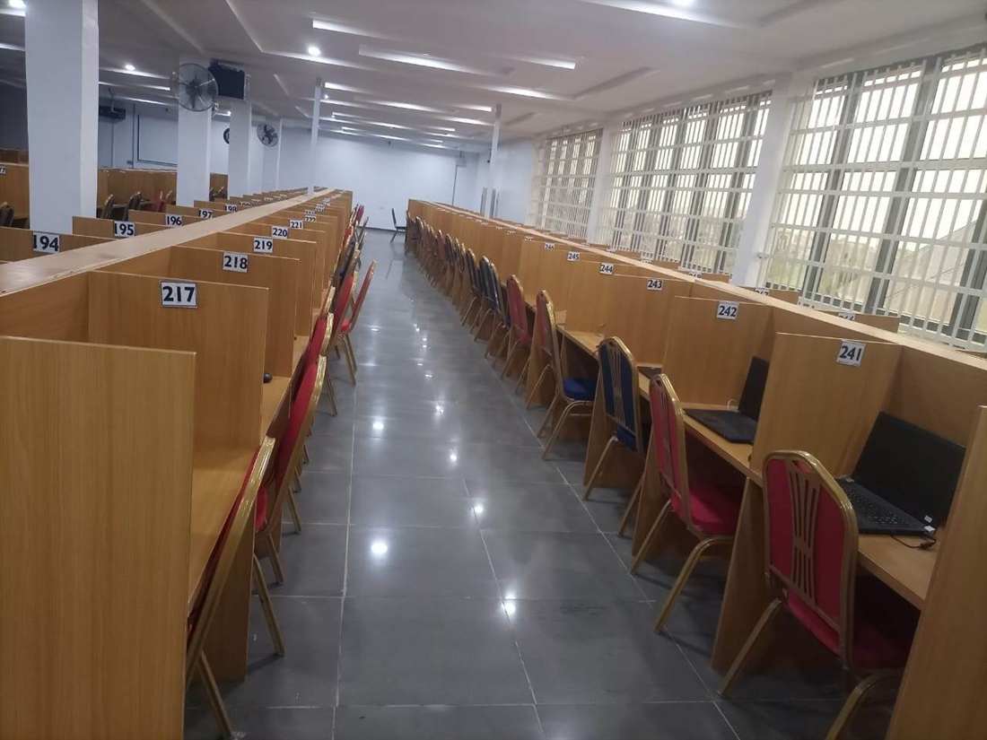 Rows of CBT workstations ready for candidates